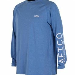 Aftco Samurai LS Sun Protection Shirt - Nautical Blue Heather